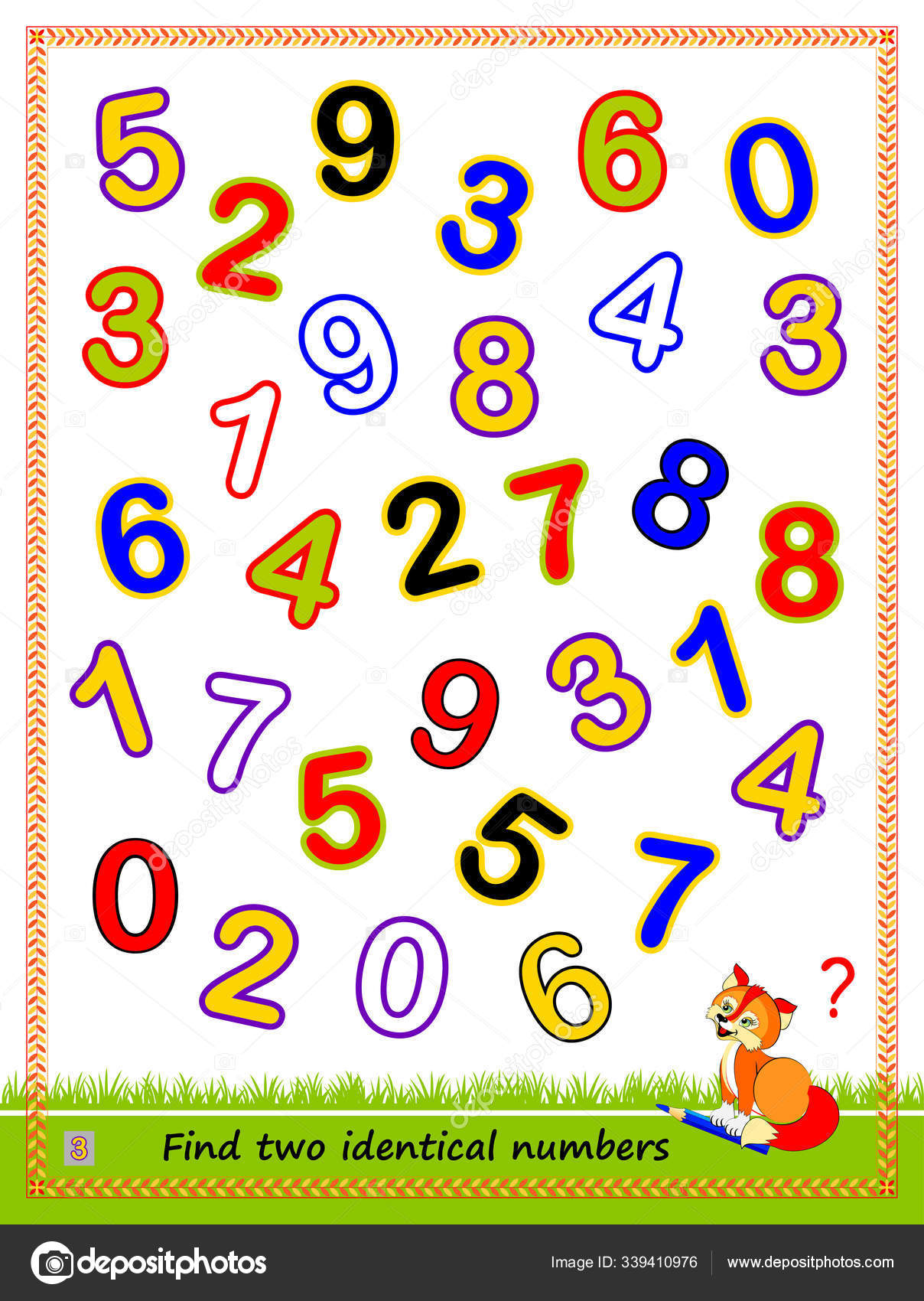 Logic Puzzle Game Children Adults Need Find Two Identical Numbers Stock  Vector by ©Nataljacernecka 339410976